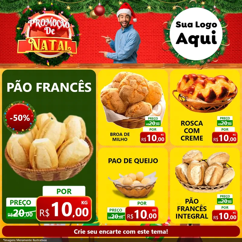 Modelo de Rede Social para Feed Facebook com o tema Promoção de Natal para Padaria