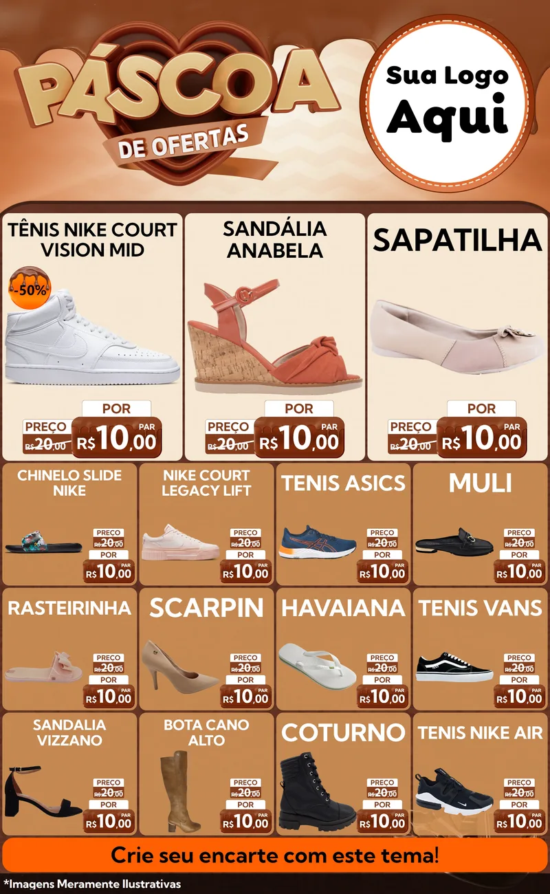 Modelo de Encarte para Encarte Grande com o tema Páscoa de Ofertas para Calçados