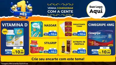 Modelo de TV para TV Horizontal com o tema Um Mês de Aniversário para Farmácia