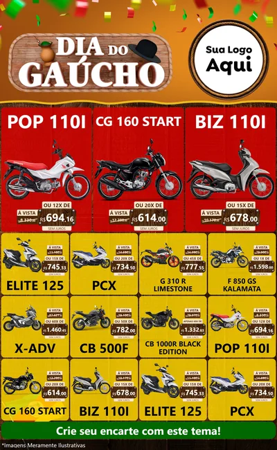 Modelo de Encarte para Encarte Grande com o tema Dia do Gaúcho para Concessionaria de Motos
