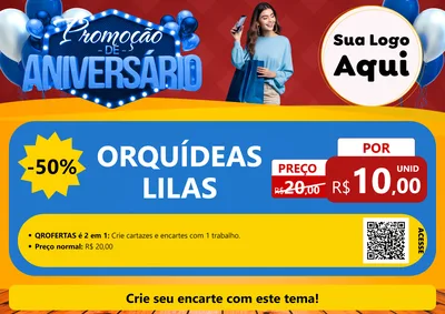Modelo de Cartaz para Cartaz A4 Horizontal com o tema Promoção de Aniversário para Floricultura e jardim