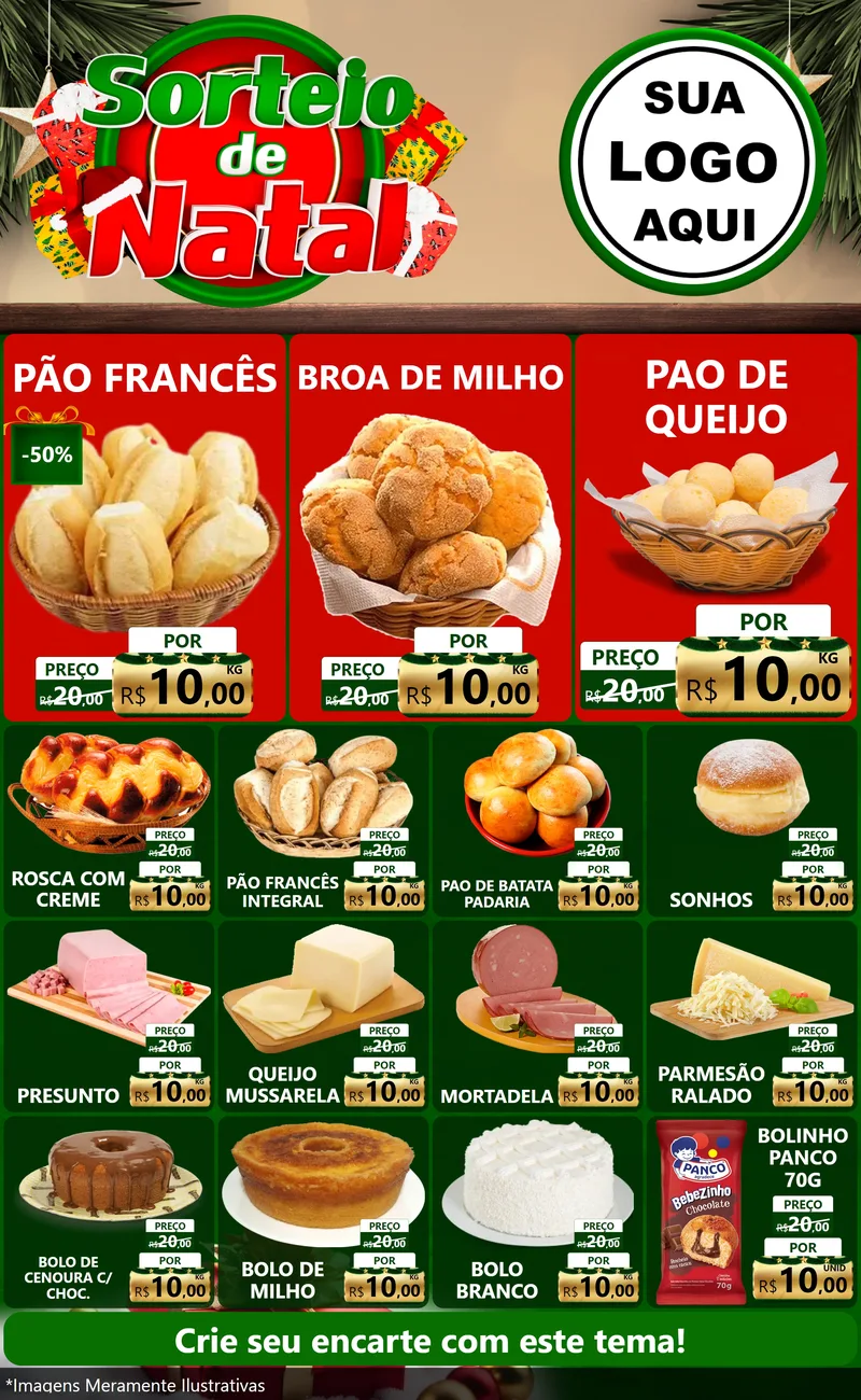 Modelo de Encarte para Encarte Grande com o tema Sorteio de Natal para Padaria