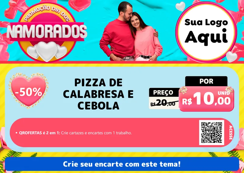 Modelo de Cartaz para Cartaz A4 Horizontal com o tema Promoção Dia dos Namorados para Pizzaria