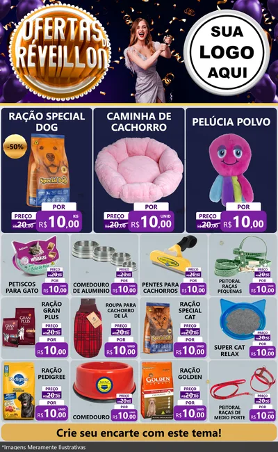 Modelo de Encarte para Encarte Grande com o tema Ofertas de Réveillon para Pet Shop