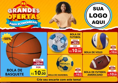 Modelo de Encarte para Encarte A4 Horizontal com o tema Grandes Ofertas Para Economizar! para Artigos Esportivos