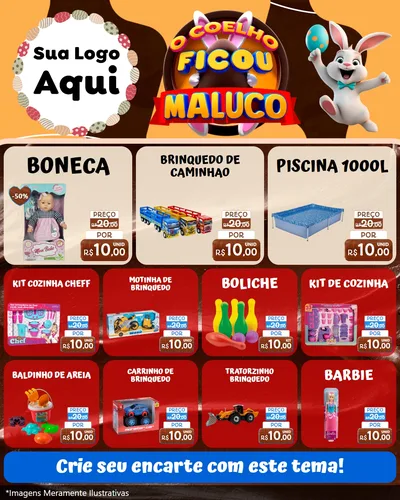 Modelo de Rede Social para Feed Instagram com o tema O Coelho Ficou Maluco - Páscoa para Brinquedos