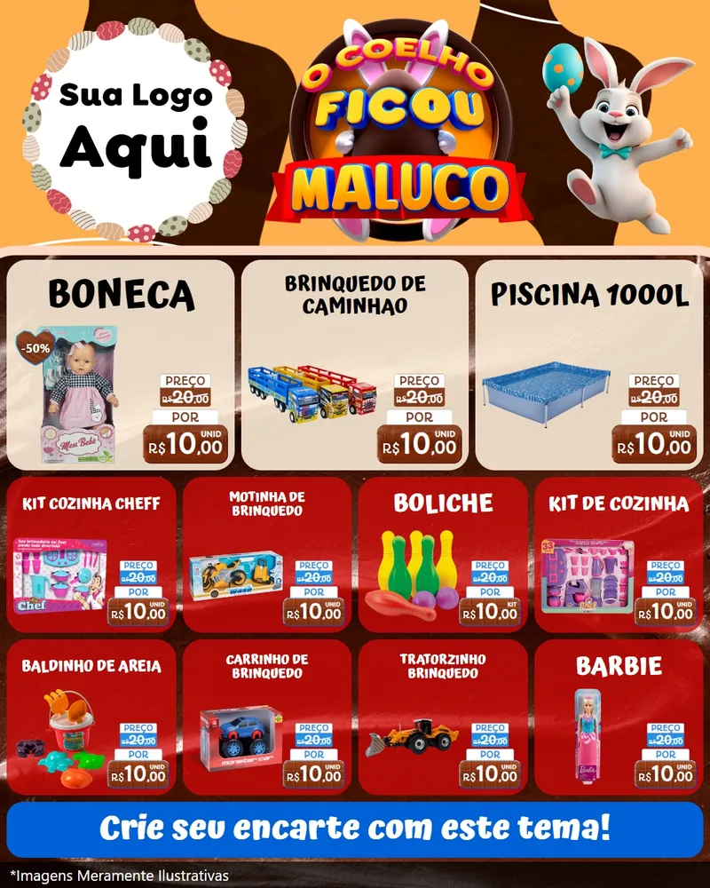 Modelo de Rede Social para Feed Instagram com o tema O Coelho Ficou Maluco - Páscoa para Brinquedos