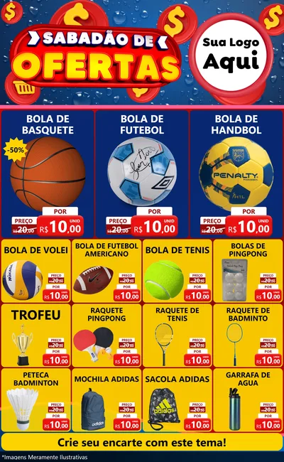 Modelo de Encarte para Encarte Grande com o tema Sabadão de Ofertas para Artigos Esportivos