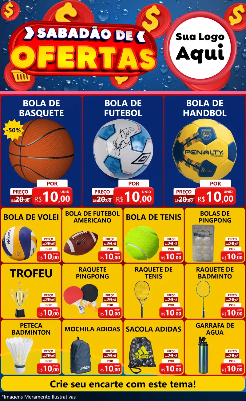 Modelo de Encarte para Encarte Grande com o tema Sabadão de Ofertas para Artigos Esportivos