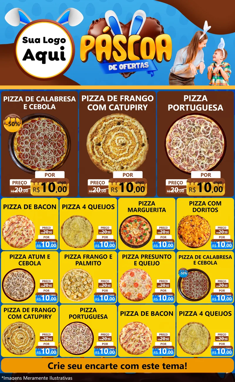 Modelo de Encarte para Encarte Grande com o tema Páscoa de Ofertas para Pizzaria