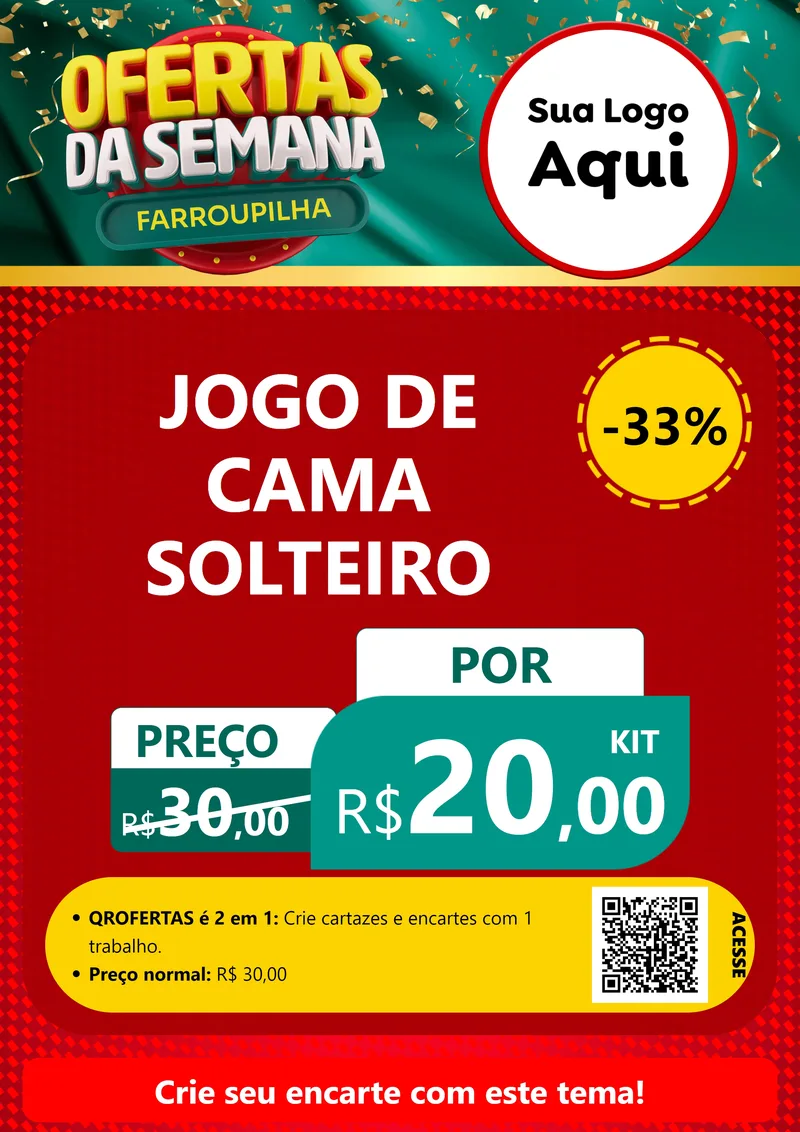 Modelo de Cartaz para Cartaz A4 Vertical com o tema Ofertas da Semana Farroupilha para Cama, Mesa e Banho