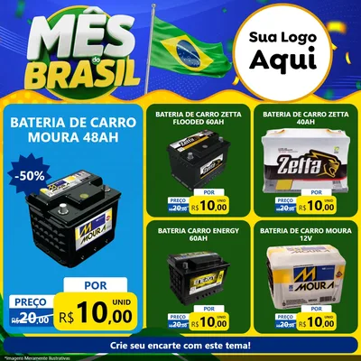 Modelo de Rede Social para Feed Facebook com o tema Mês do Brasil para Baterias Elétricas