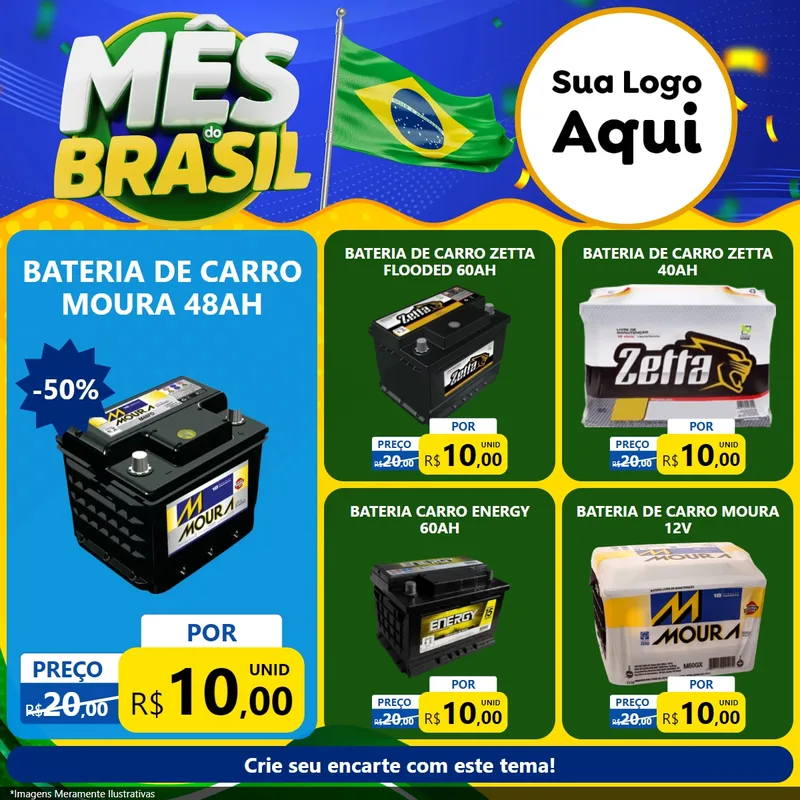 Modelo de Rede Social para Feed Facebook com o tema Mês do Brasil para Baterias Elétricas