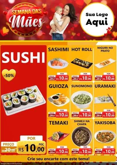 Modelo de Encarte para Encarte A4 Vertical com o tema Semana das Mães para Comida japonesa