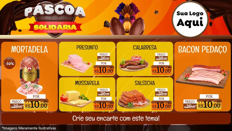 Modelo de TV para TV Horizontal com o tema Páscoa Solidária para Frios e Laticínios