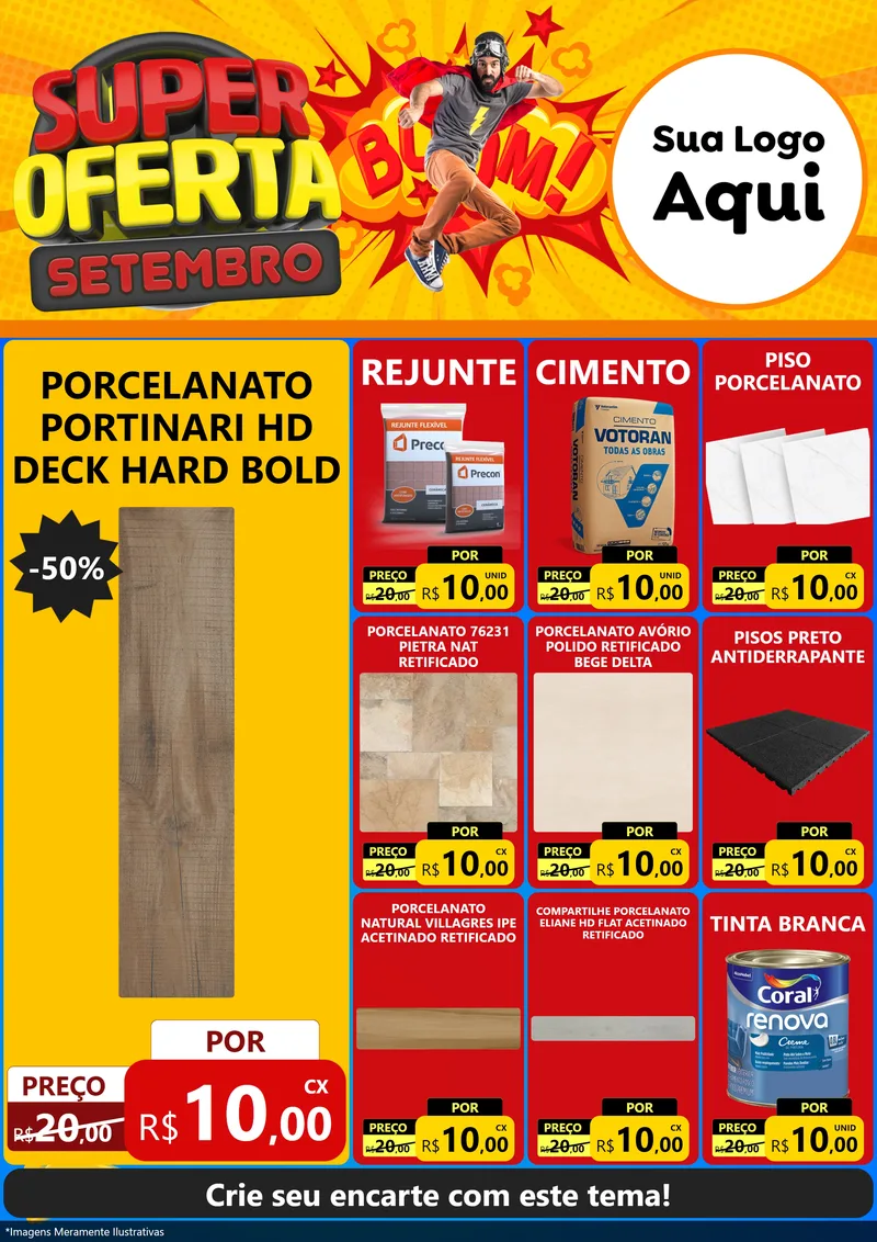 Modelo de Encarte para Encarte A4 Vertical com o tema Super Oferta Setembro para Pisos e revestimentos