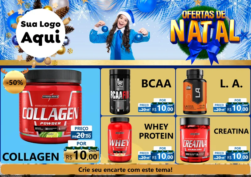 Modelo de Encarte para Encarte A4 Horizontal com o tema Ofertas de Natal para Suplementos alimentares