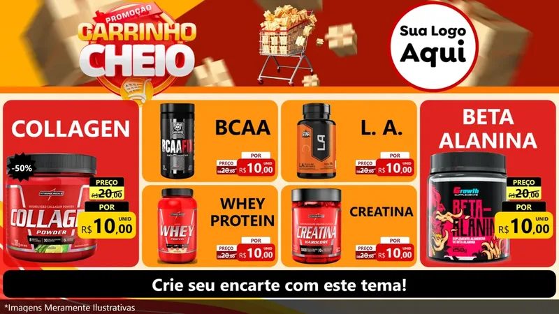Modelo de TV para TV Horizontal com o tema Promoção carrinho cheio para Suplementos alimentares