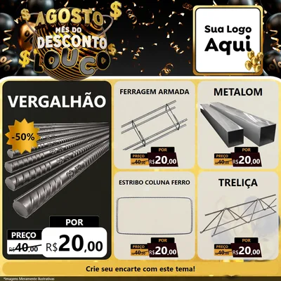Modelo de Rede Social para Feed Facebook com o tema Agosto Mês do Desconto Louco para Ferragens