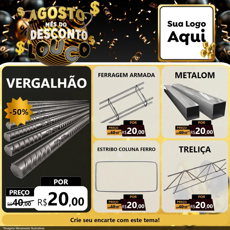 Modelo de Rede Social para Feed Facebook com o tema Agosto Mês do Desconto Louco para Ferragens