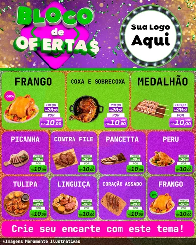 Modelo de Rede Social para Feed Instagram com o tema Bloco de Ofertas para Assados