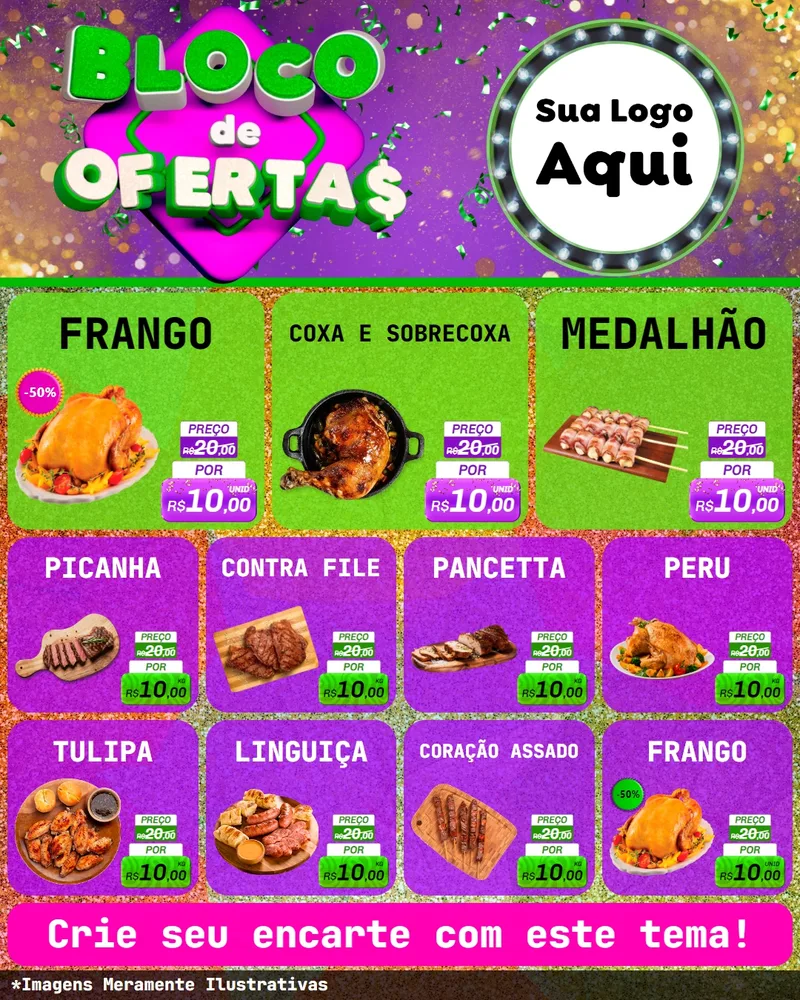 Modelo de Rede Social para Feed Instagram com o tema Bloco de Ofertas para Assados