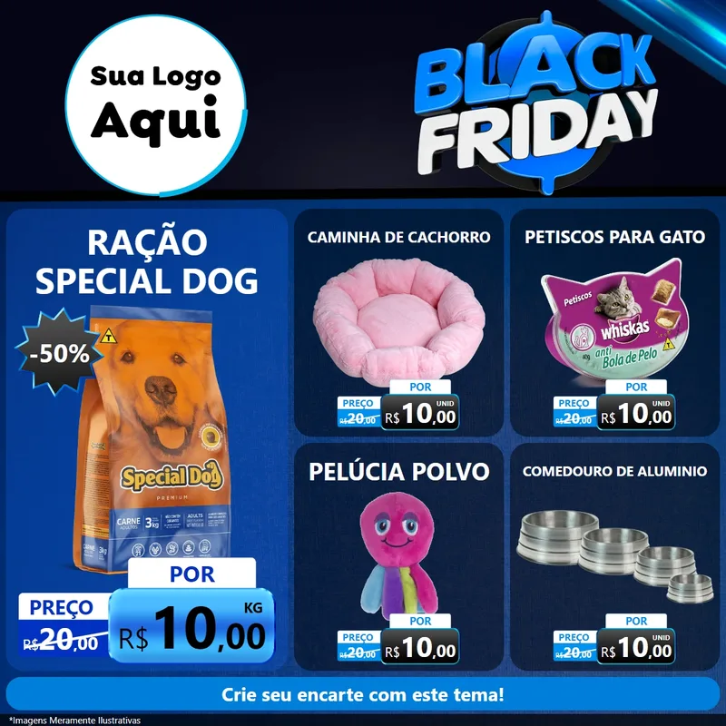 Modelo de Rede Social para Feed Facebook com o tema Black Friday para Pet Shop