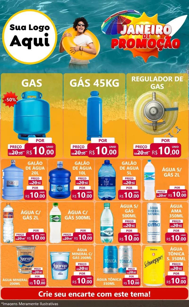 Modelo de Encarte para Encarte Grande com o tema Janeiro de Promoção para Água e gás