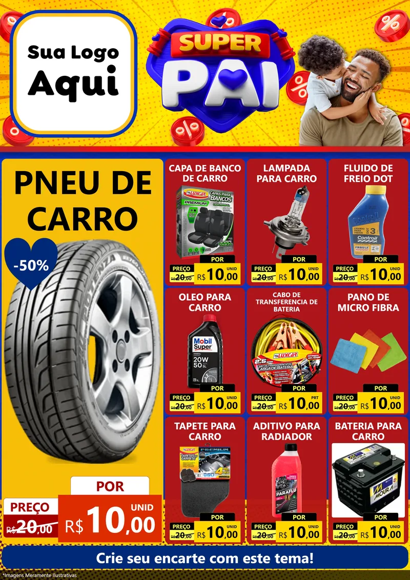 Modelo de Encarte para Encarte A4 Vertical com o tema Super Pai para Auto peças