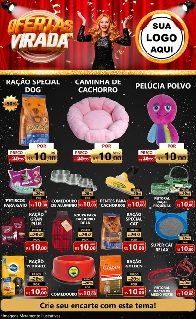 Modelo de Encarte para Encarte Grande com o tema Ofertas da Virada para Pet Shop