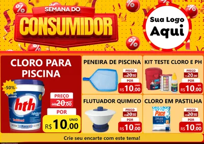 Modelo de Encarte para Encarte A4 Horizontal com o tema Semana do Consumidor para Produtos para Piscina