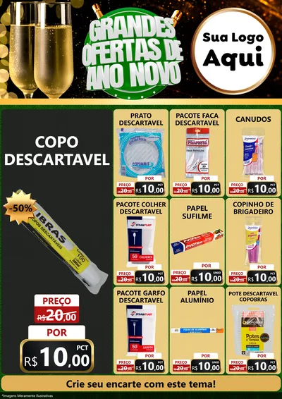 Modelo de Encarte para Encarte A4 Vertical com o tema Grandes Ofertas de Ano Novo para Embalagens
