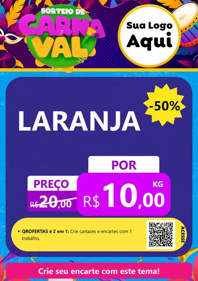 Modelo de Cartaz para Cartaz A4 Vertical com o tema Sorteio de Carnaval para Hortifrúti