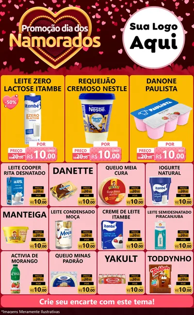 Modelo de Encarte para Encarte Grande com o tema Promoção Dia Dos Namorados para Frios e Laticínios