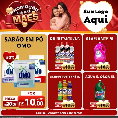 Modelo de Rede Social para Feed Facebook com o tema Promoção Dia das Mães para Produtos de Limpeza