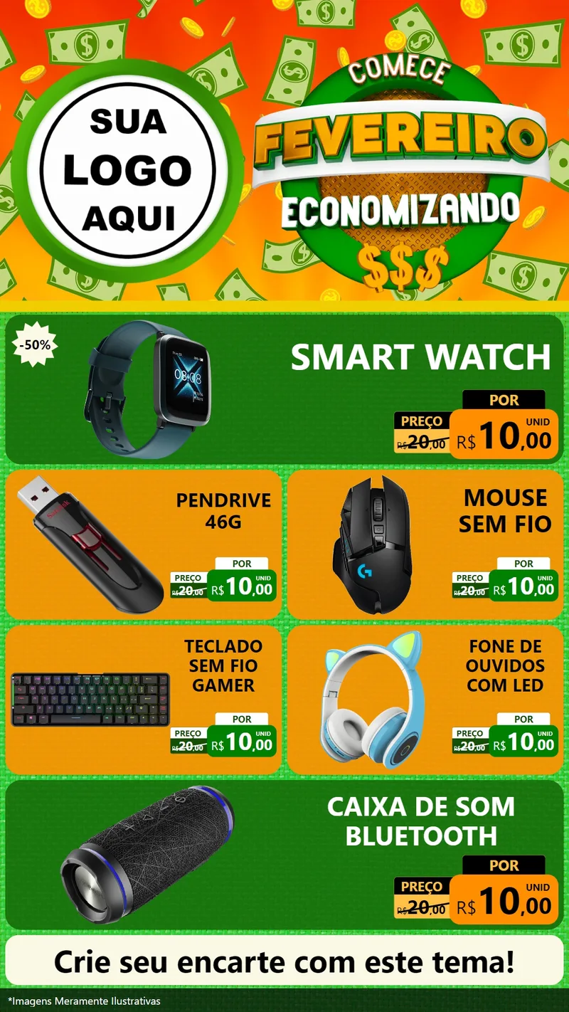Modelo de TV para TV Vertical com o tema Comece Fevereiro Economizando para Informática
