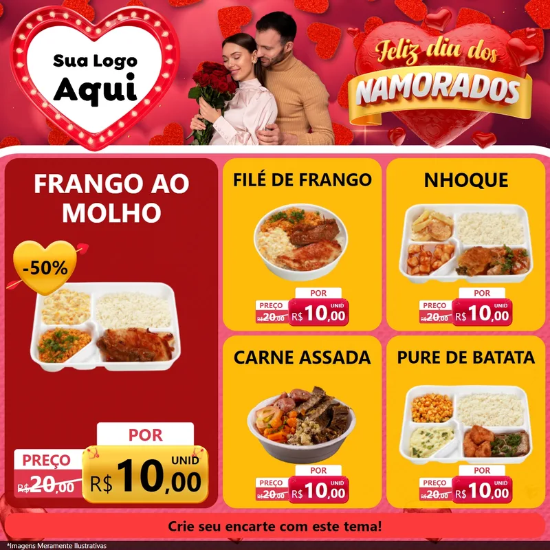 Modelo de Rede Social para Feed Facebook com o tema Feliz Dia Dos Namorados para Restaurante