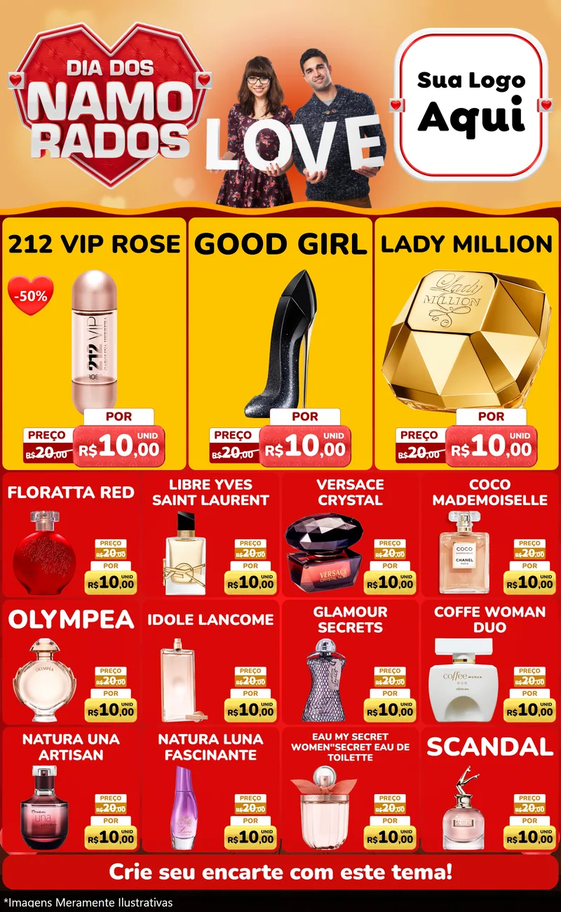 Modelo de Encarte para Encarte Grande com o tema Dia dos Namorados para Perfumes