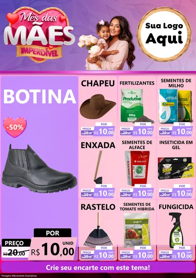 Modelo de Encarte para Encarte A4 Vertical com o tema Mês das Mães Imperdível para Agropecuária