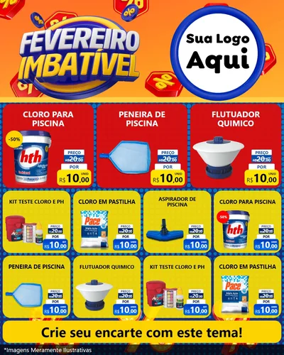 Modelo de Rede Social para Feed Instagram com o tema Fevereiro Imbatível para Produtos para Piscina