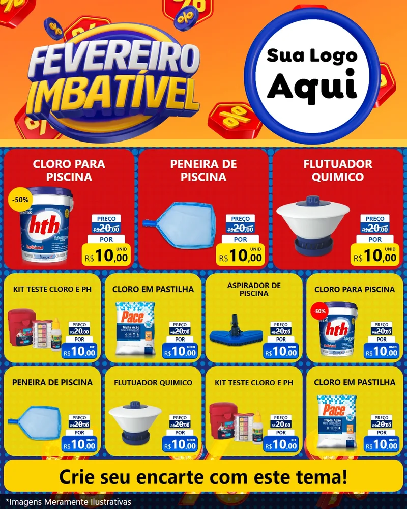 Modelo de Rede Social para Feed Instagram com o tema Fevereiro Imbatível para Produtos para Piscina