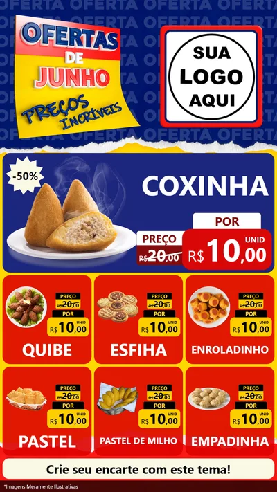 Modelo de Rede Social para Stories com o tema Ofertas de Junho - Preços Incríveis para Salgadaria