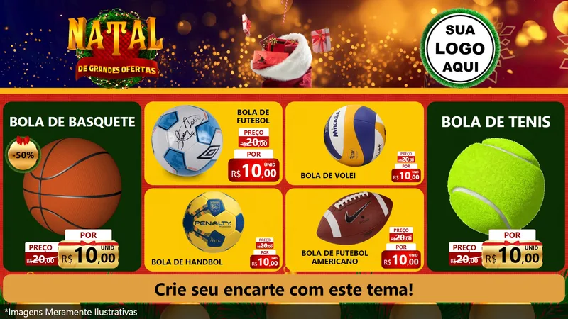Modelo de TV para TV Horizontal com o tema Natal de Grandes Ofertas para Artigos Esportivos