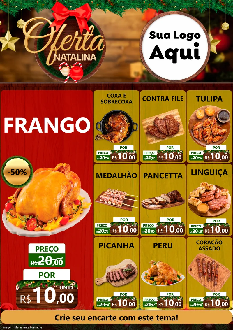Modelo de Encarte para Encarte A4 Vertical com o tema Ofertas Natalina para Assados