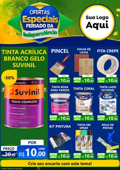 Modelo de Encarte para Encarte A4 Vertical com o tema Ofertas Especiais Feriado da Independência para Tintas e Ferramentas