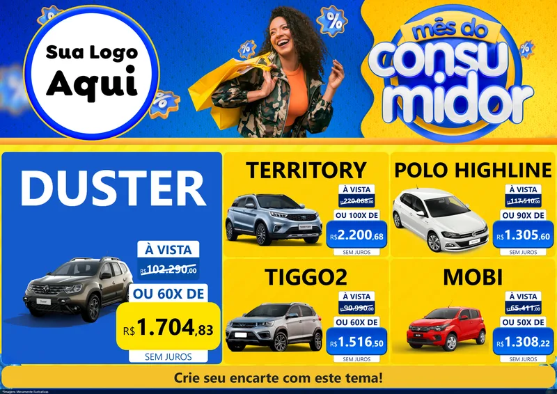 Modelo de Encarte para Encarte A4 Horizontal com o tema Mês do Consumidor para Concessionaria de Carros