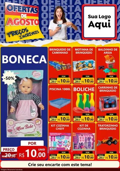 Modelo de Encarte para Encarte A4 Vertical com o tema Ofertas de Agosto - Preços Incríveis para Brinquedos