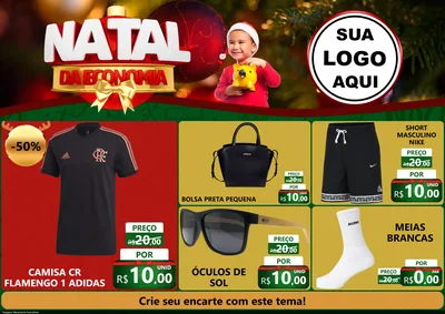 Modelo de Encarte para Encarte A4 Horizontal com o tema Natal da Economia para Roupas e acessórios