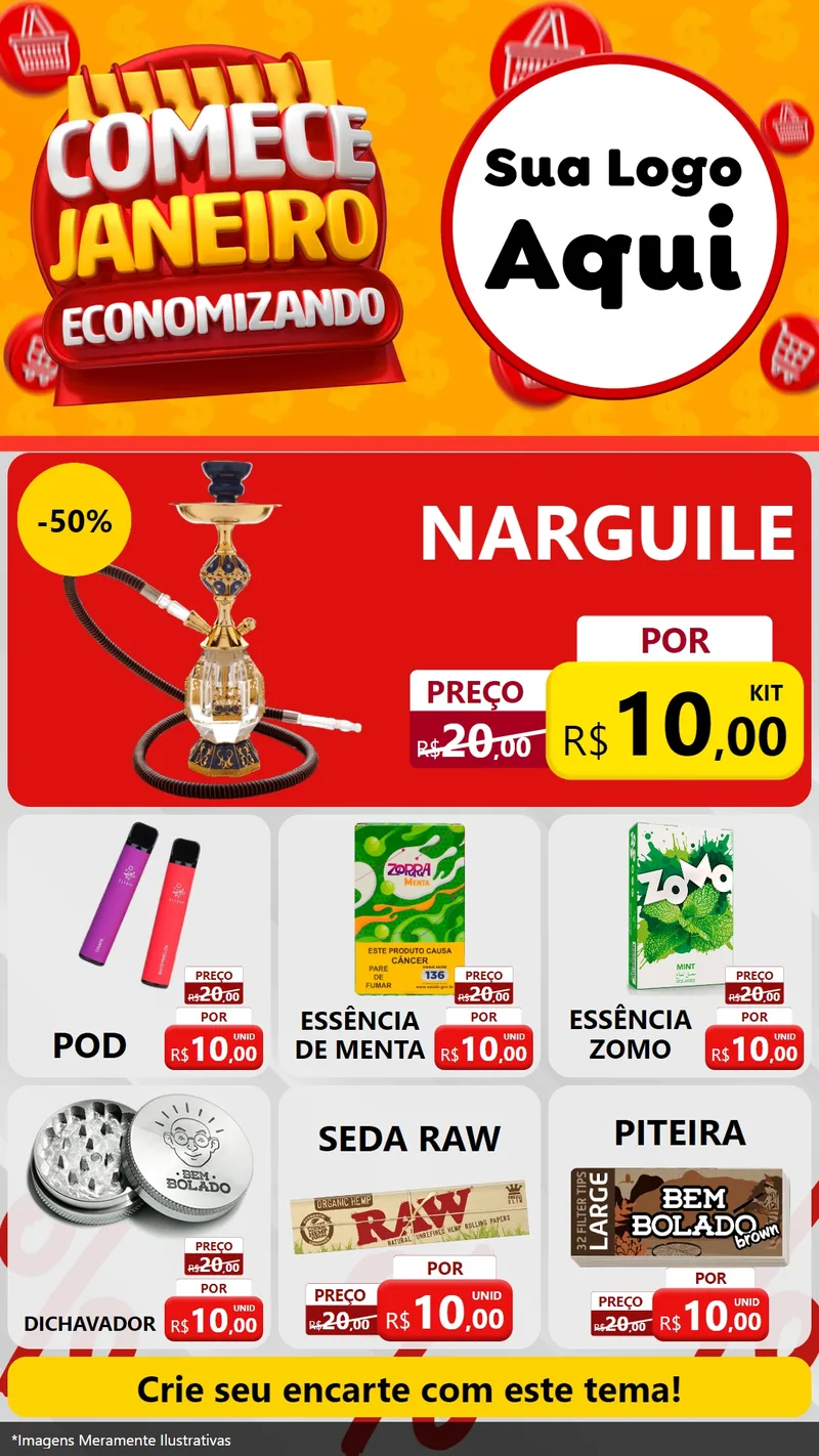Modelo de Rede Social para Stories com o tema Comece Janeiro Economizando para Tabacaria