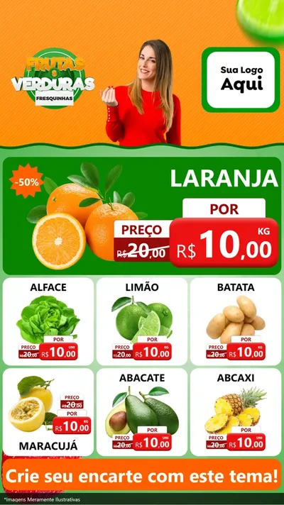 Modelo de Rede Social para Stories com o tema Frutas e Verduras para Hortifrúti